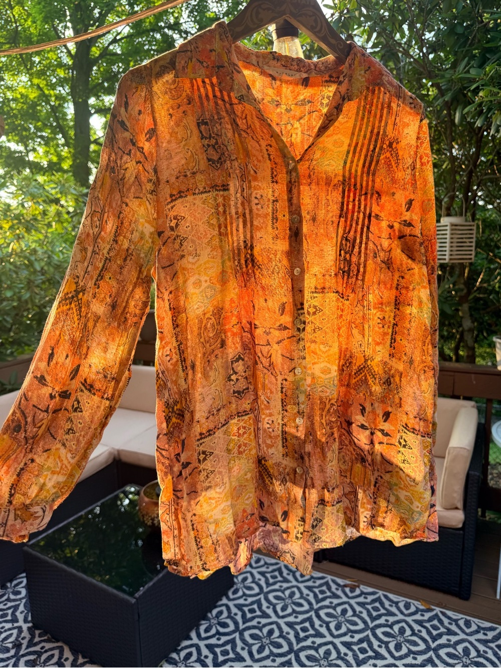 Jane and Delancey Orange Patterned Long-Sleeve Blouse